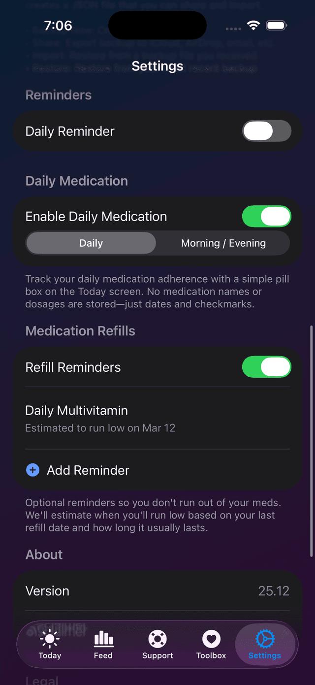 UGUD Medication Settings